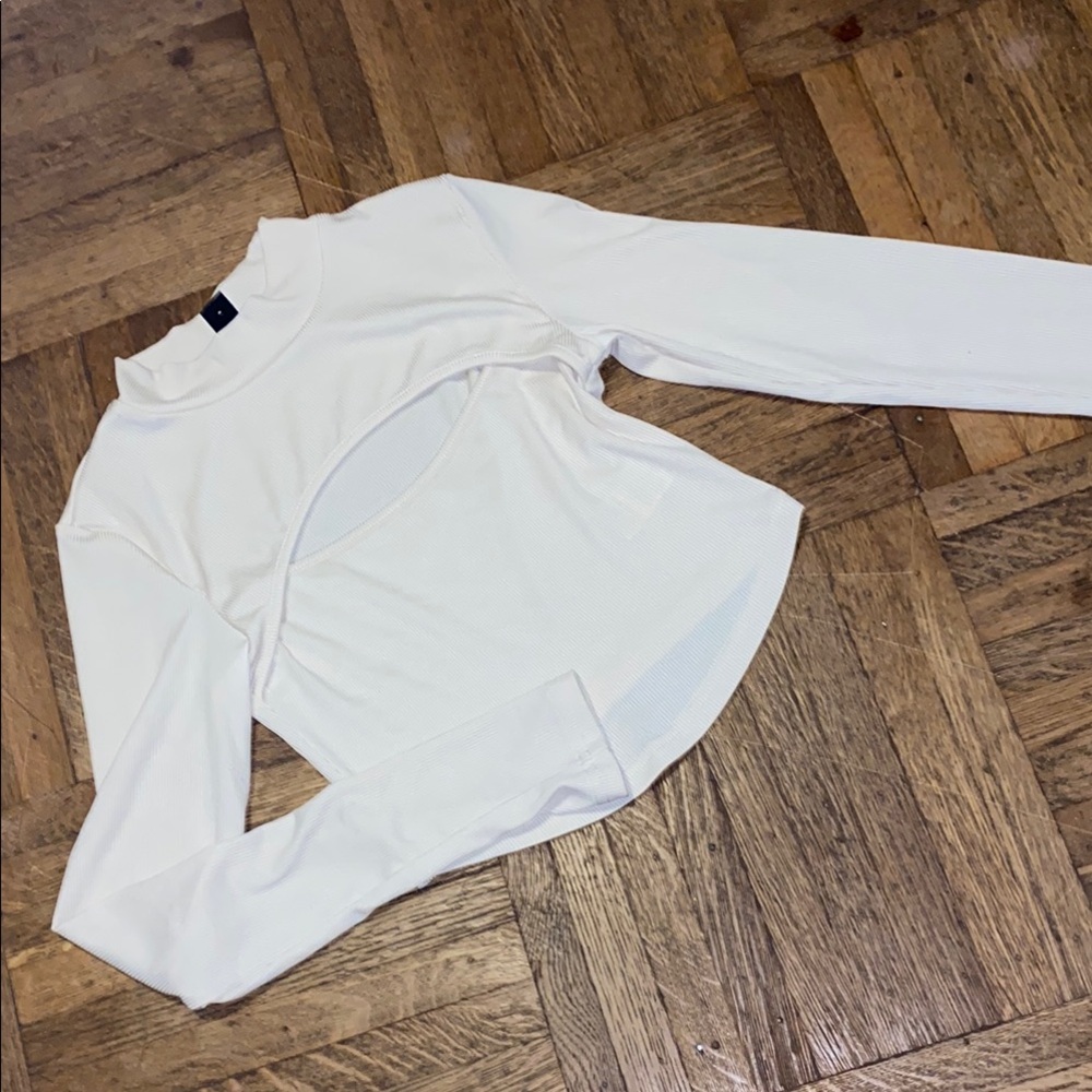 Beige Long Sleeve Cut Out Top